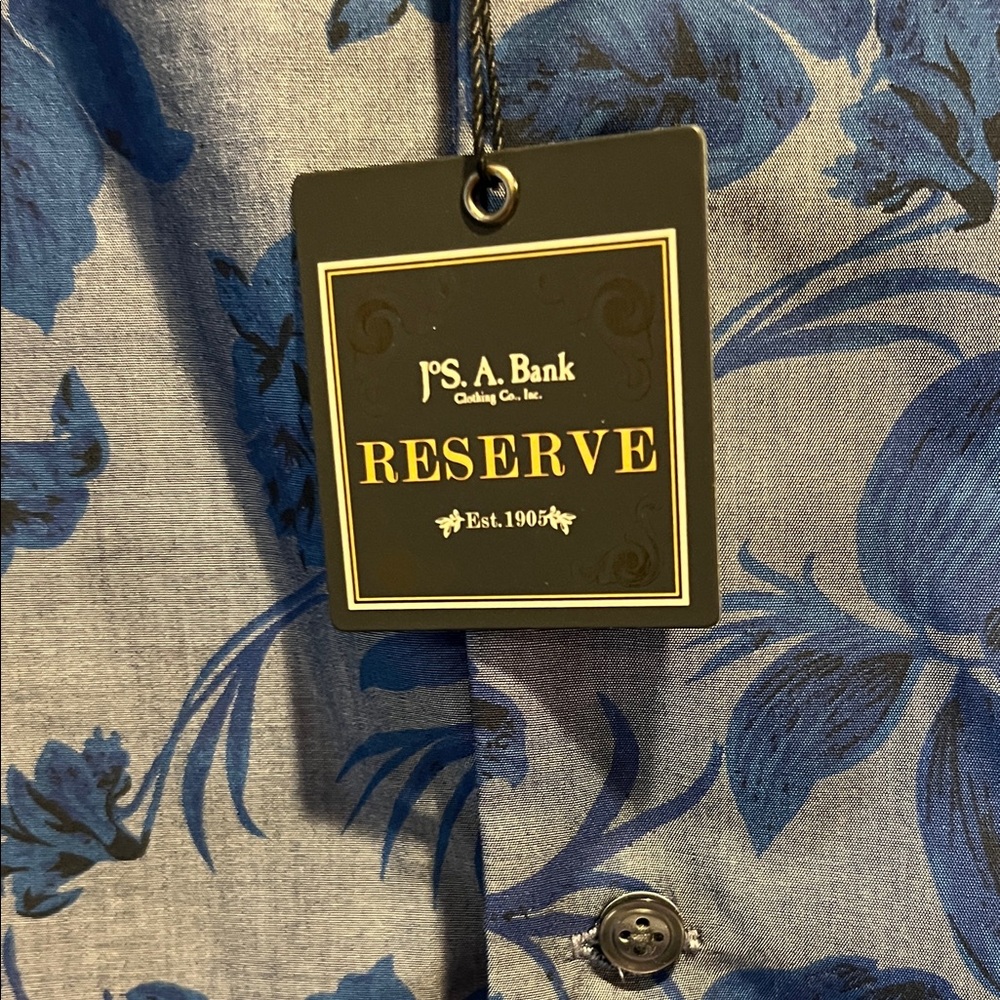 Nwt Size Large Navy/Gray short sleeve shirt Jos. A. Bank Blue Floral Shirt. - Picture 2 of 4